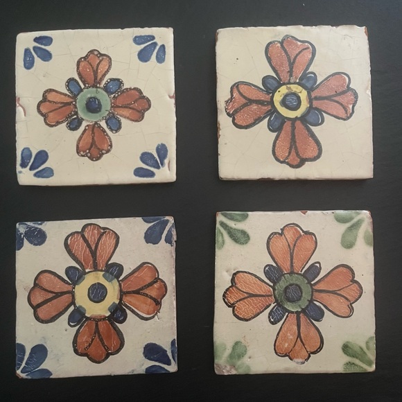 Mexican Hand Painted Terra-Cotta Talavera Vintage Tiles Set of 4 - Picture 15 of 15